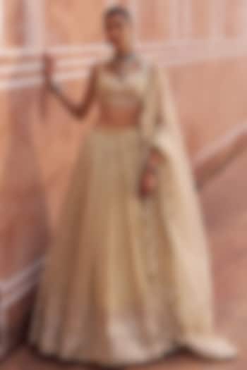 Gold Tissue Silk Hand Embellished Lehenga Set by Lashkaraa at Pernia's Pop Up Shop
