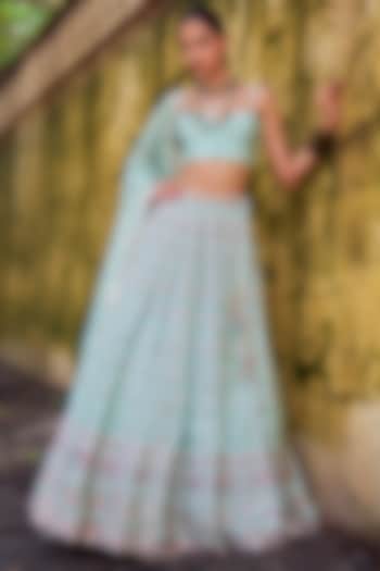 Mint Green Viscose Tissue Hand Embellished Lehenga Set by Lashkaraa at Pernia's Pop Up Shop
