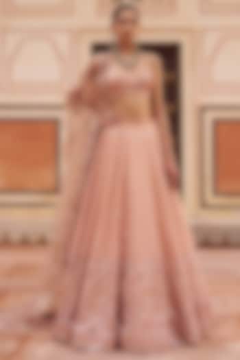 Dusty Nude Silk Thread Embroidered Lehenga Set by Lashkaraa at Pernia's Pop Up Shop