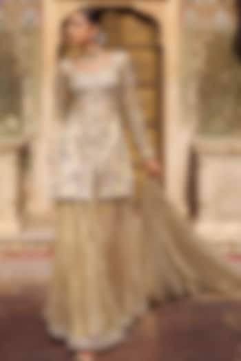 Gold Tissue Party Wear Sharara Set by Lashkaraa at Pernia's Pop Up Shop