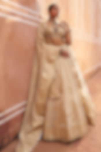 Gold Viscose Tissue Sequins Embroidered Lehenga Set by Lashkaraa at Pernia's Pop Up Shop