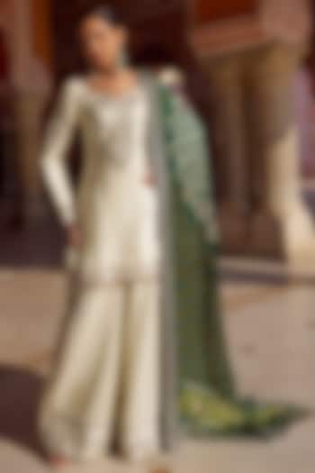 Ivory Pure Jacquard Wedding Sharara Set by Lashkaraa at Pernia's Pop Up Shop