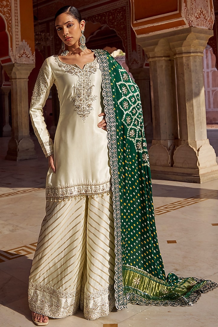 Ivory Pure Jacquard Wedding Sharara Set by Lashkaraa at Pernia's Pop Up Shop