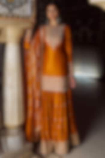 Orange Pure Gajji Silk Hand Embellished Party Wear Sharara Set by Lashkaraa at Pernia's Pop Up Shop