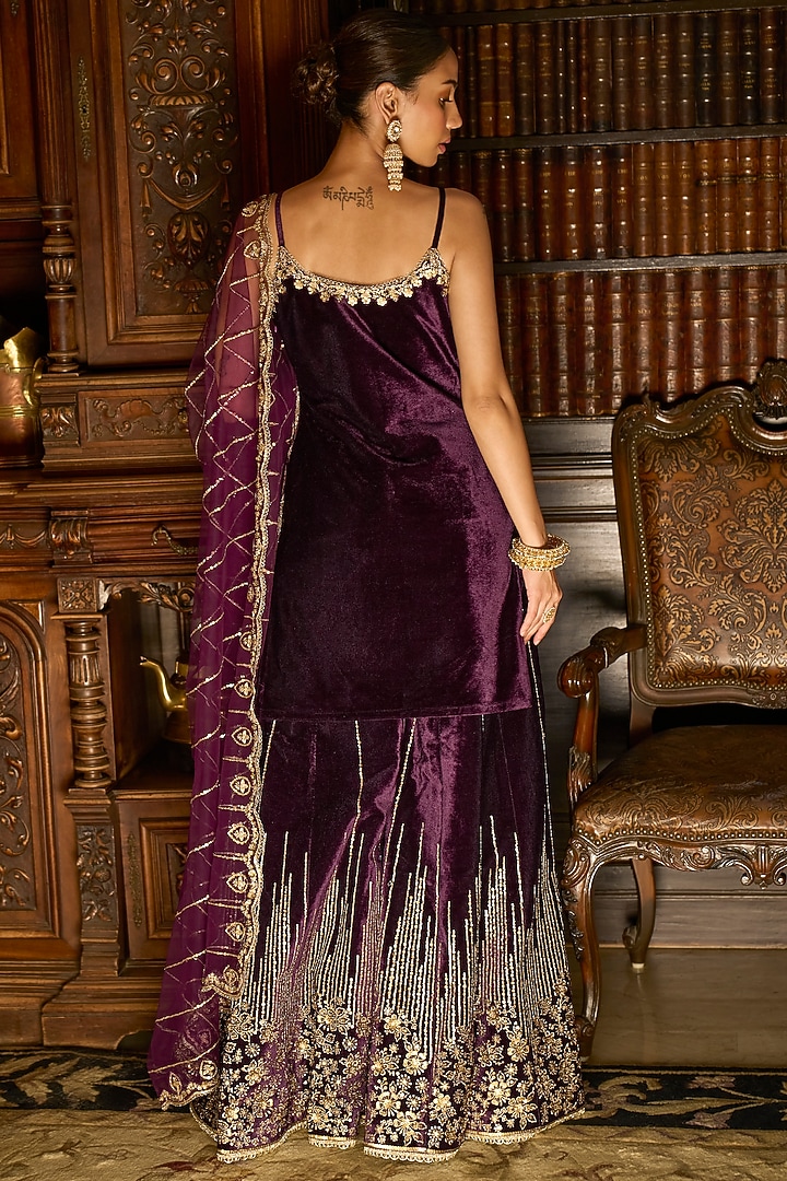 PURPLE EMBROIDERED SHARARA SET