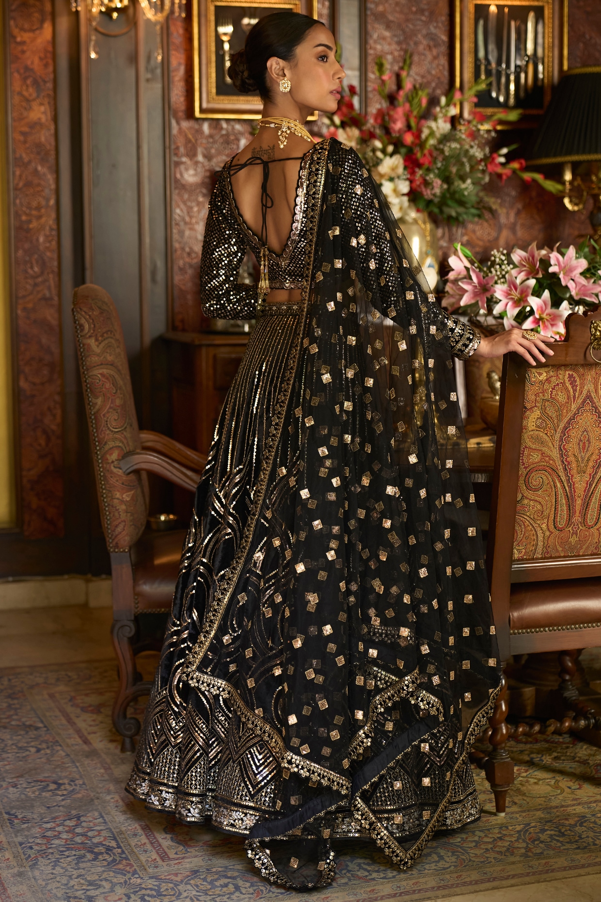 Mehendi Sangeet, Reception, Wedding Black and Grey color Art Silk fabric  Lehenga : 1885312