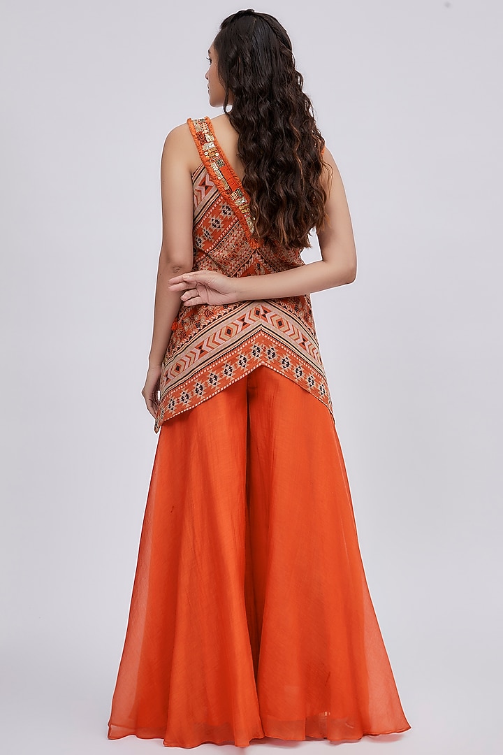 Orange Chanderi Wedding Sharara Set by Lavina Sippy at Pernia's Pop Up Shop