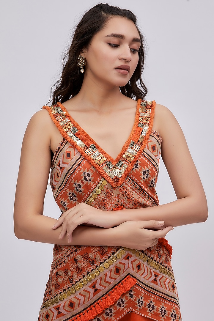 Orange Chanderi Wedding Sharara Set by Lavina Sippy at Pernia's Pop Up Shop
