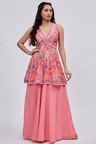 Pink Chanderi Sharara Set by Lavina Sippy