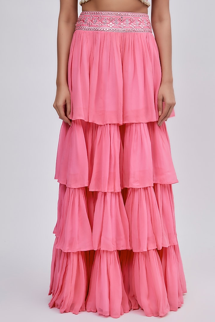 Pink Georgette Layered Wedding Lehenga Set by Lavina Sippy at Pernia's Pop Up Shop