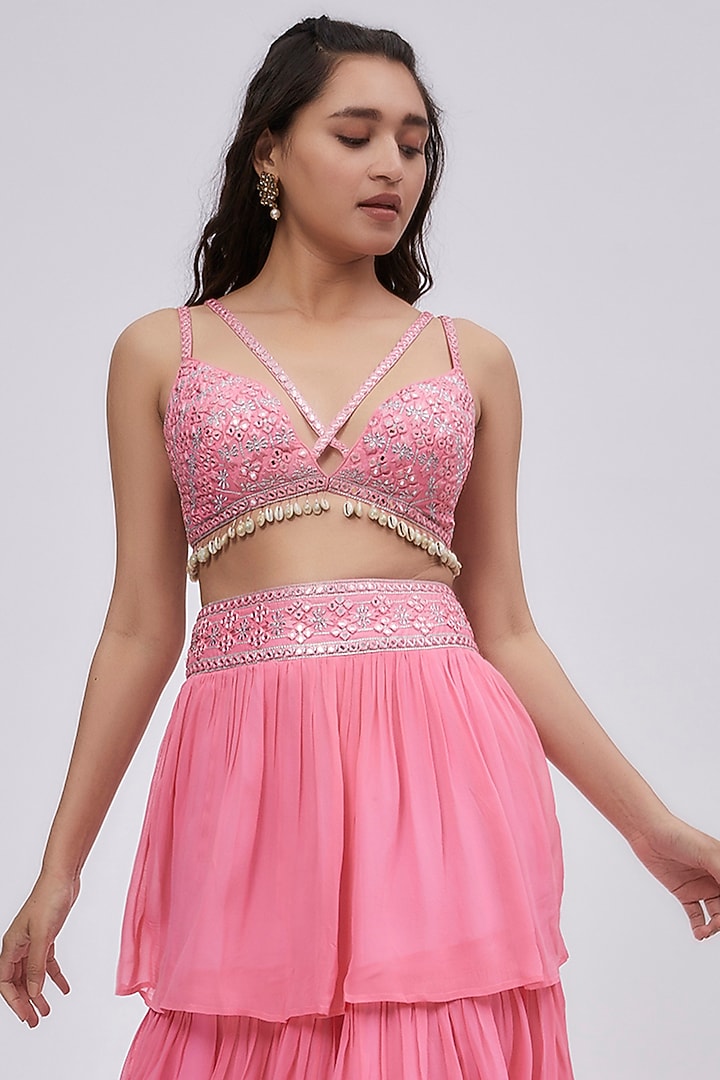 Pink Georgette Layered Wedding Lehenga Set by Lavina Sippy at Pernia's Pop Up Shop