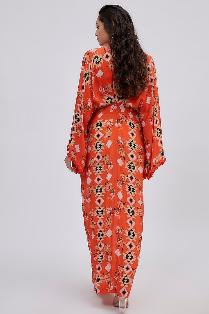 Orange Crepe Printed Kaftan by Lavina Sippy at Pernia's Pop Up Shop