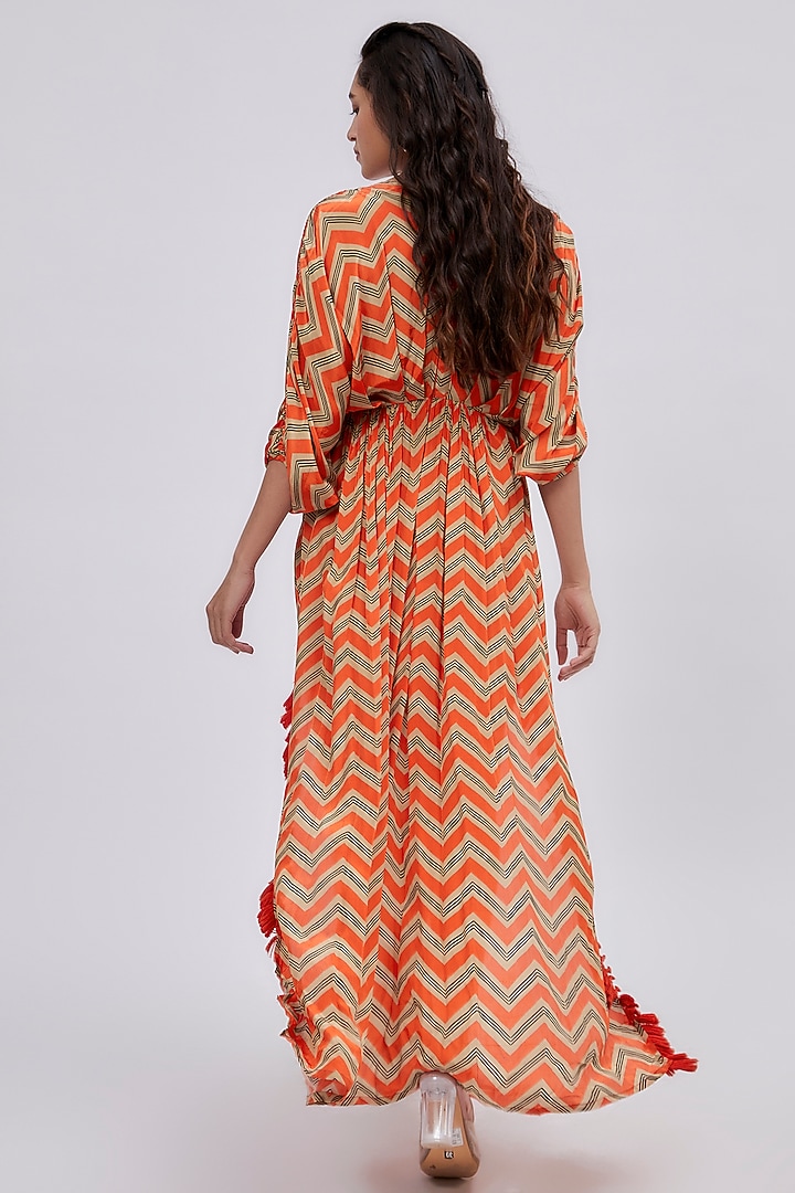 Orange Crepe Printed Kaftan by Lavina Sippy at Pernia's Pop Up Shop