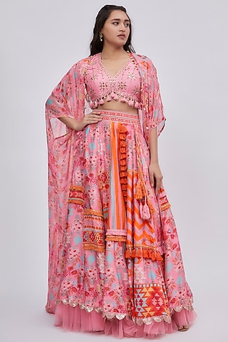 Pink Dupion Silk Lehenga Set by Lavina Sippy