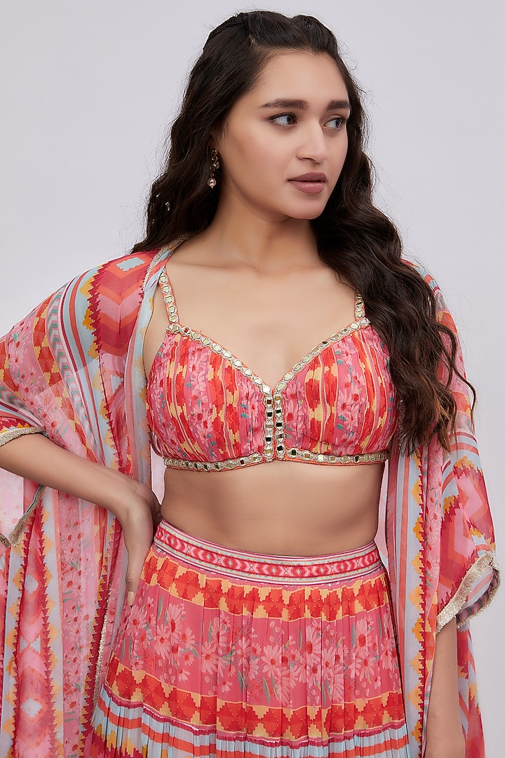 Orange Dupion Silk Printed Wedding Lehenga Set by Lavina Sippy at Pernia's Pop Up Shop