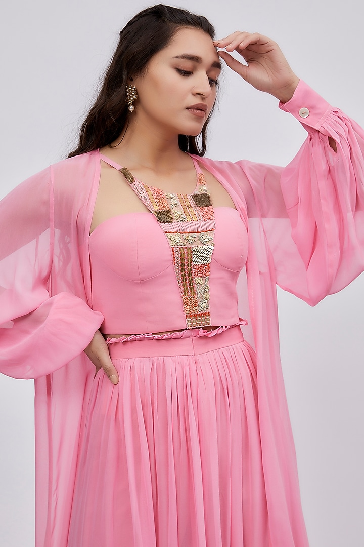 Pink Georgette Party Wear Sharara Set by Lavina Sippy at Pernia's Pop Up Shop