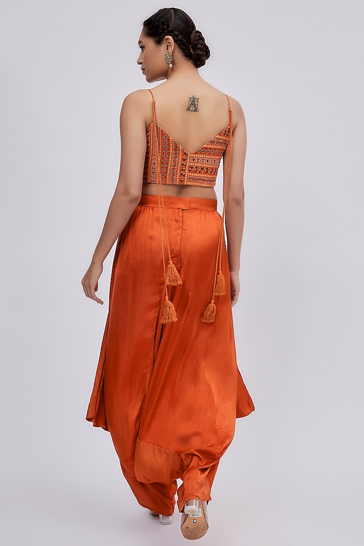 Orange Satin Dhoti Set by Lavina Sippy at Pernia's Pop Up Shop