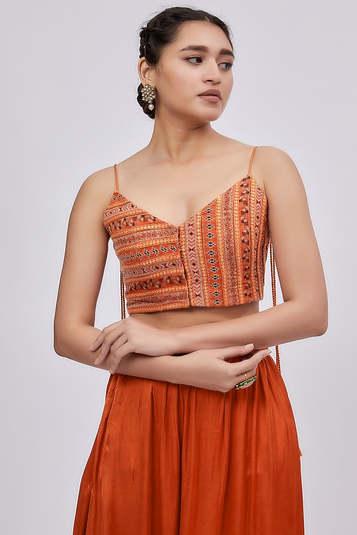 Orange Satin Dhoti Set by Lavina Sippy at Pernia's Pop Up Shop