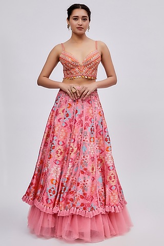 Pink Dupion Silk Lehenga Set by Lavina Sippy