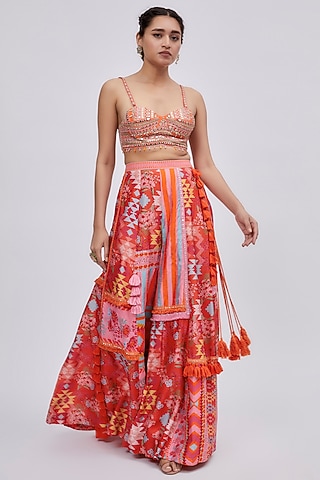 Orange Dupion Silk Sharara Set by Lavina Sippy