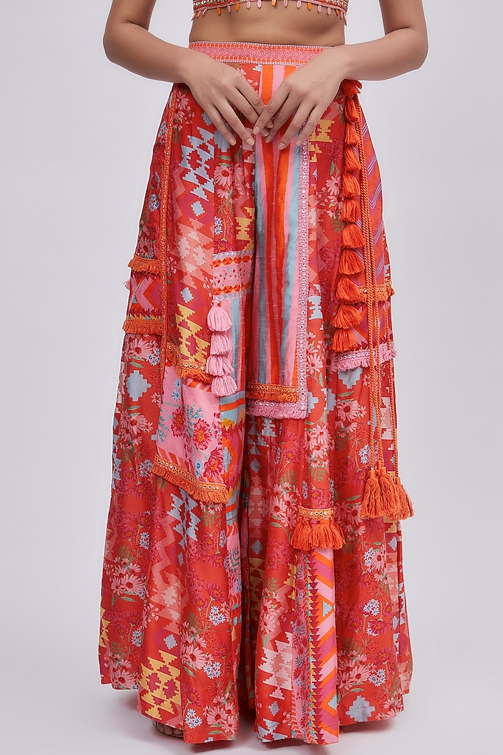 Orange Dupion Silk Wedding Sharara Set by Lavina Sippy at Pernia's Pop Up Shop