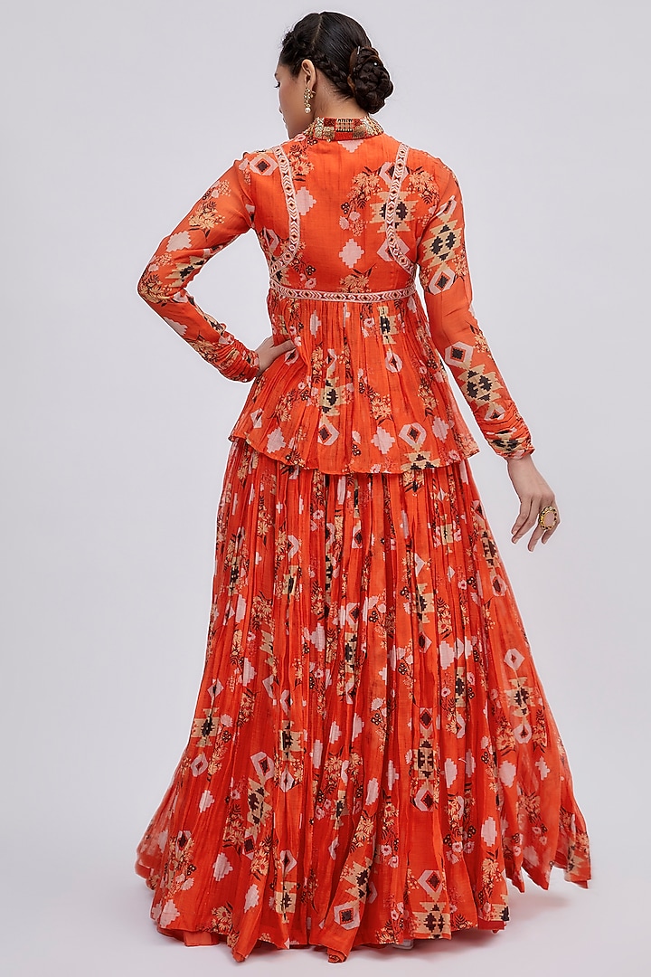 Orange Chanderi Printed Wedding Lehenga Set by Lavina Sippy at Pernia's Pop Up Shop