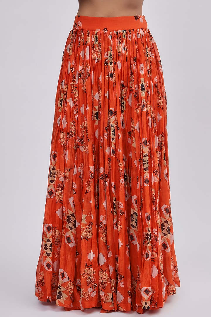 Orange Chanderi Printed Wedding Lehenga Set by Lavina Sippy at Pernia's Pop Up Shop