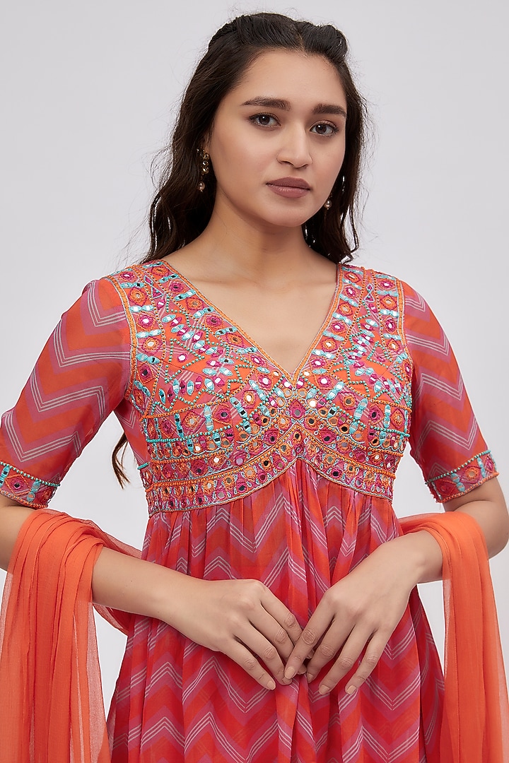 Coral Georgette Printed Wedding Sharara Set by Lavina Sippy at Pernia's Pop Up Shop