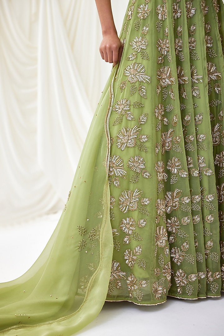Green Organza & Net Bridal Lehenga Set by Lavanya Ahuja at Pernia's Pop Up Shop