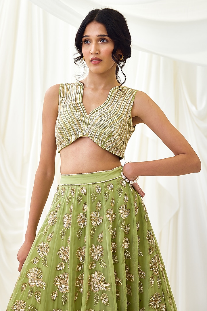 Green Organza & Net Bridal Lehenga Set by Lavanya Ahuja at Pernia's Pop Up Shop