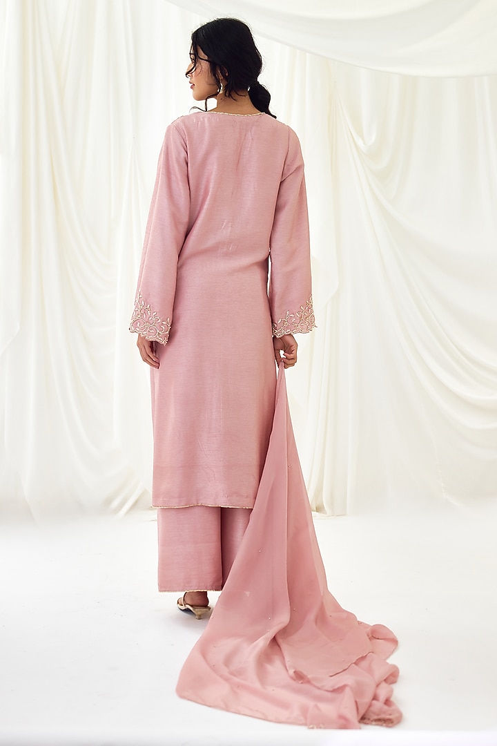 Rose Pink Viscose Dabka Embroidered Kurta Set by Lavanya Ahuja at Pernia's Pop Up Shop