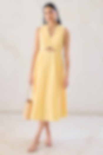 Buttercup Yellow Cotton Poplin Cut-Out Dress by Lavanya Ahuja at Pernia's Pop Up Shop