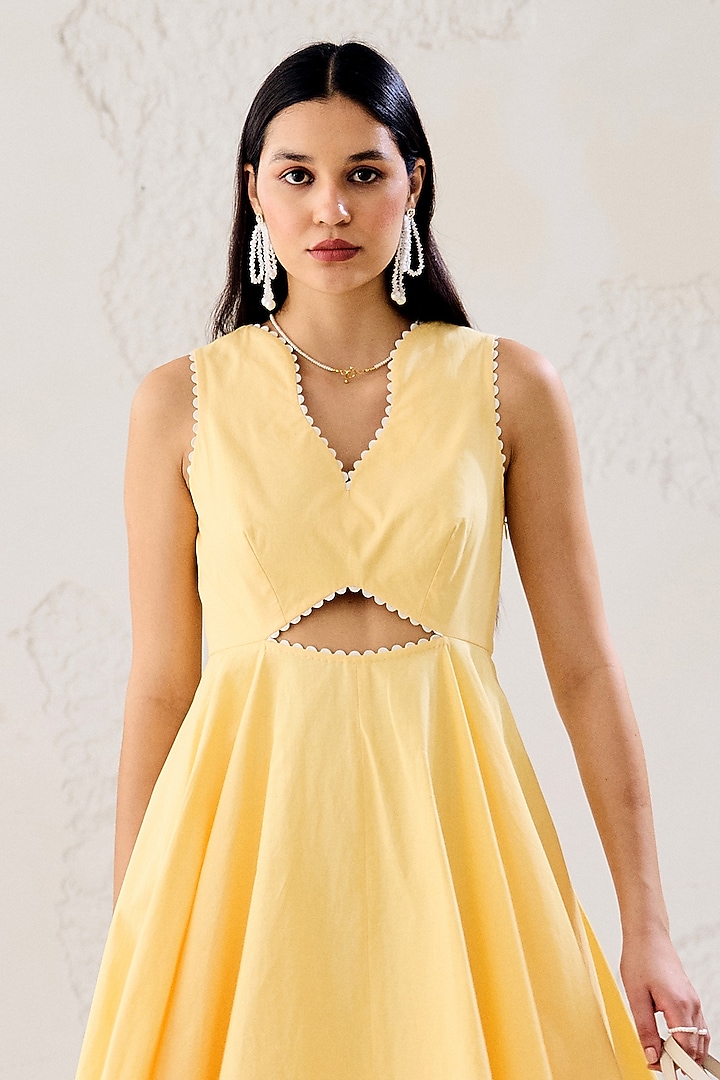Buttercup Yellow Cotton Poplin Cut-Out Summer Dress by Lavanya Ahuja at Pernia's Pop Up Shop
