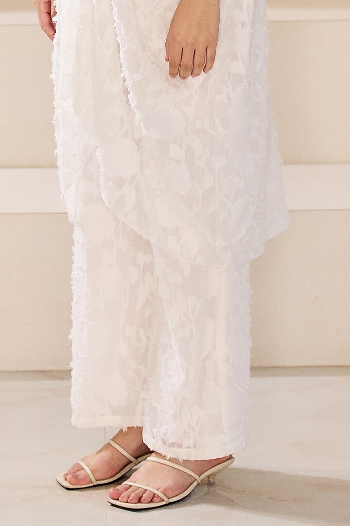 Pearl White Viscose Jacquard Gathered Kaftan Set by Lavanya Ahuja at Pernia's Pop Up Shop
