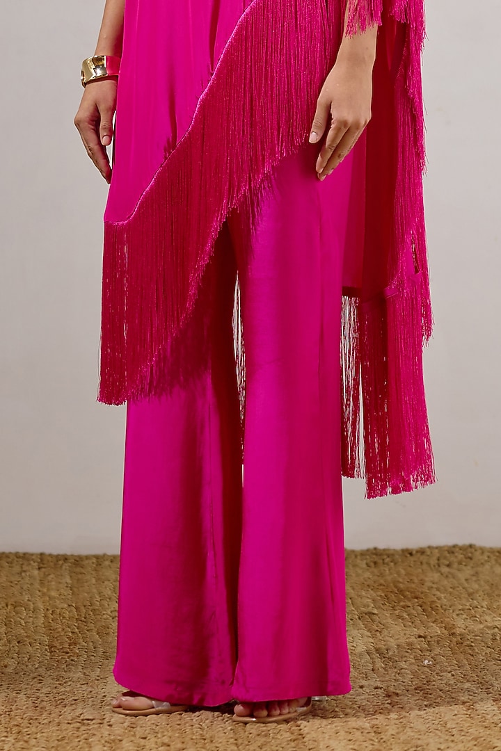 Deep Fuchsia Crepe One-Shoulder Cape Set by Lavanya Ahuja at Pernia's Pop Up Shop
