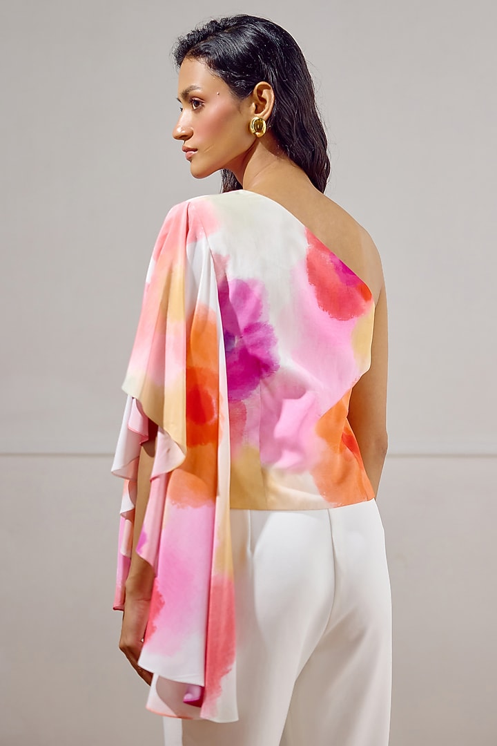 Multi-Colored Crepe Printed One-Shoulder Draped Top by Lavanya Ahuja at Pernia's Pop Up Shop
