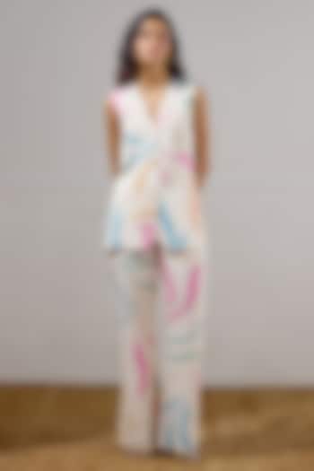 Multi-Colored Crepe Printed Waistcoat Set by Lavanya Ahuja at Pernia's Pop Up Shop