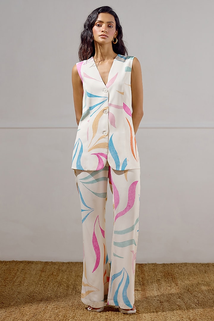Multi-Colored Crepe Printed Waistcoat Set by Lavanya Ahuja at Pernia's Pop Up Shop