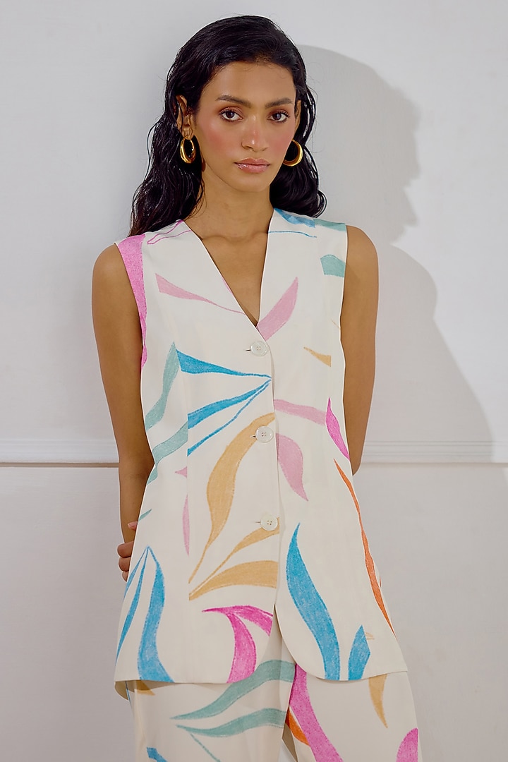 Multi-Colored Crepe Printed Waistcoat Set by Lavanya Ahuja at Pernia's Pop Up Shop