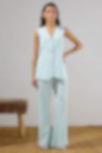 Seafoam Crepe Embroidered Waistcoat Set by Lavanya Ahuja at Pernia's Pop Up Shop