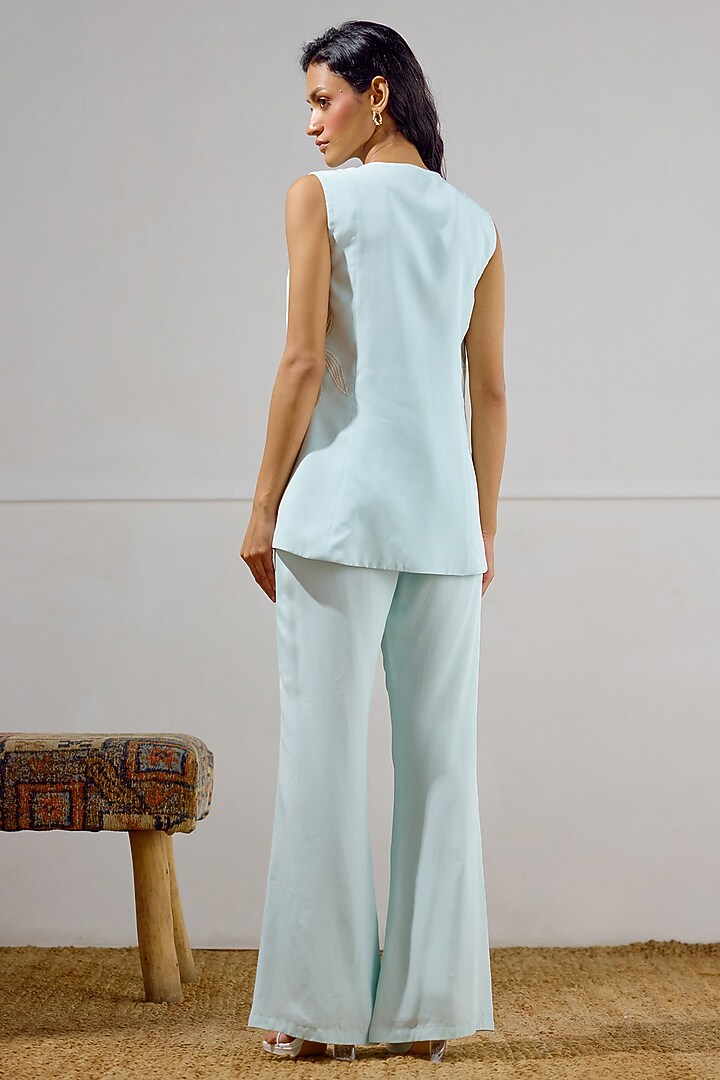 Seafoam Crepe Embroidered Waistcoat Set by Lavanya Ahuja at Pernia's Pop Up Shop
