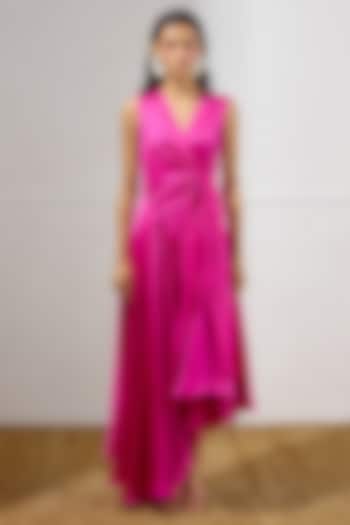 Deep Fuchsia Linen Satin Tie-Up Vacation Dress by Lavanya Ahuja at Pernia's Pop Up Shop