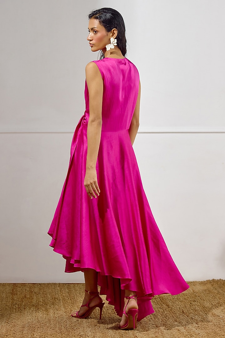 Deep Fuchsia Linen Satin Tie-Up Vacation Dress by Lavanya Ahuja at Pernia's Pop Up Shop