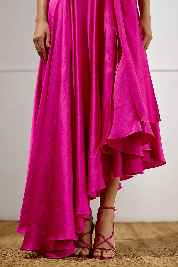 Deep Fuchsia Linen Satin Tie-Up Vacation Dress by Lavanya Ahuja at Pernia's Pop Up Shop