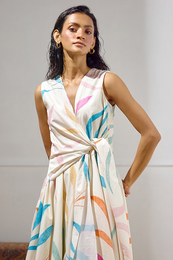 Multi-Colored Cotton Poplin Printed Tie-Up Vacation Dress by Lavanya Ahuja at Pernia's Pop Up Shop