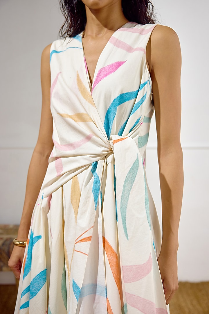 Multi-Colored Cotton Poplin Printed Tie-Up Vacation Dress by Lavanya Ahuja at Pernia's Pop Up Shop