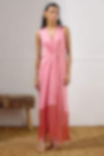 Candy Coral Lycra Draped Wrap Vacation Dress by Lavanya Ahuja at Pernia's Pop Up Shop