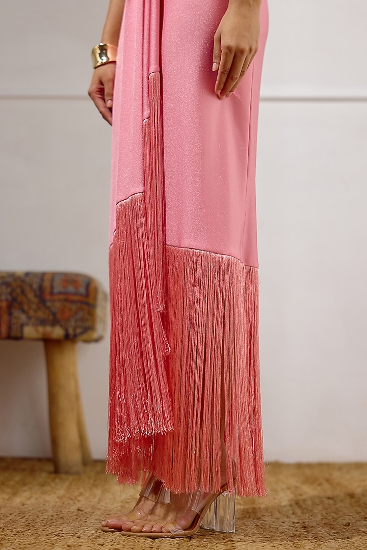 Candy Coral Lycra Draped Wrap Vacation Dress by Lavanya Ahuja at Pernia's Pop Up Shop