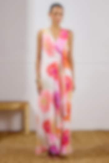 Multi-Colored Crepe Printed Draped Wrap Vacation Dress by Lavanya Ahuja at Pernia's Pop Up Shop