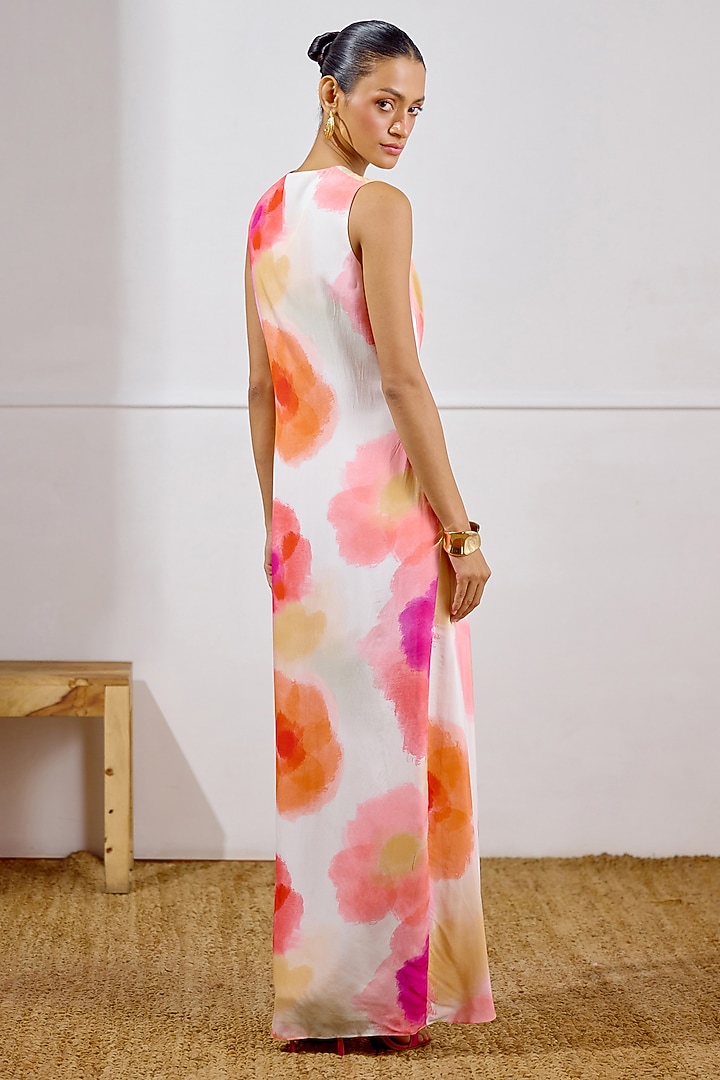 Multi-Colored Crepe Printed Draped Wrap Vacation Dress by Lavanya Ahuja at Pernia's Pop Up Shop